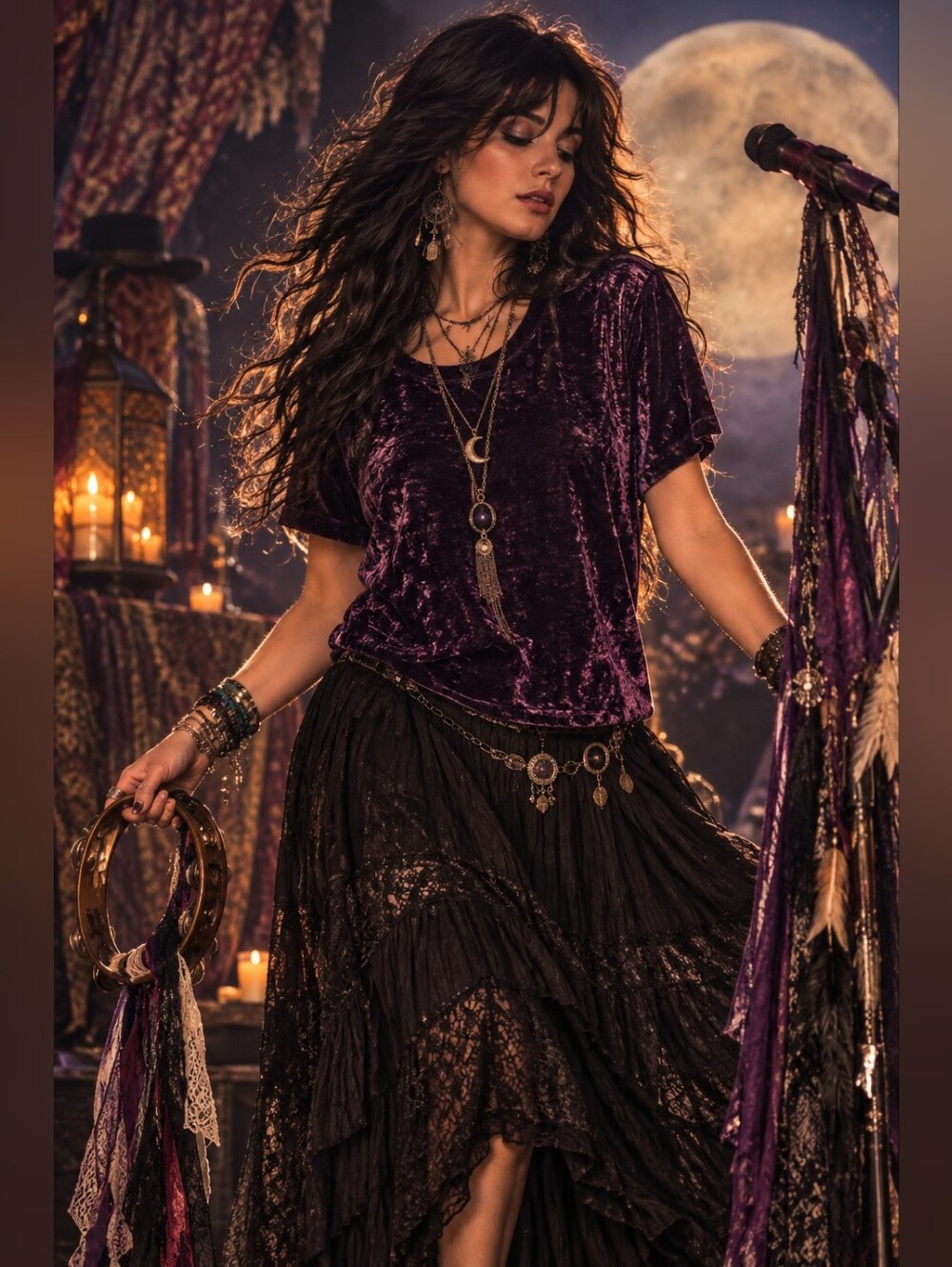 #63 Karen Kane Velvet Short-Sleeve Top in Deep Purple with Black Maxi Skirt